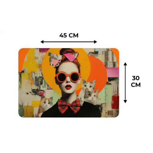 Vrouw - Bril - Strik - Retro Placemat vinyl groot -specs
