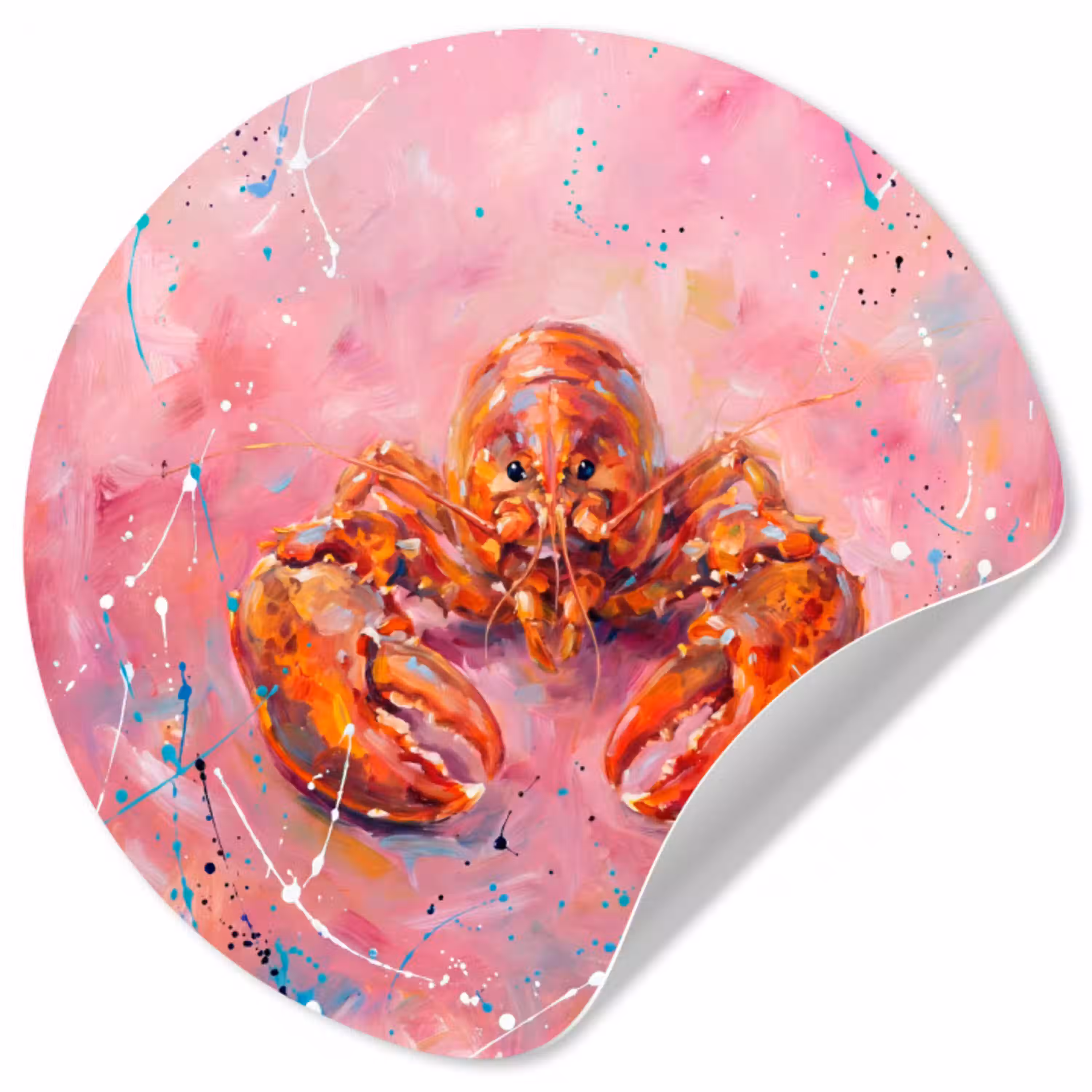Zeeleven - Kreeft - Spatters - Abstract - Roze Wandcirkel behangsticker klein -3d