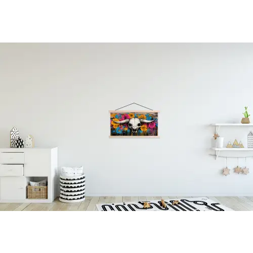 Schedel - Bloemen - Graffiti textielposter latten blank klein -kinderkamer