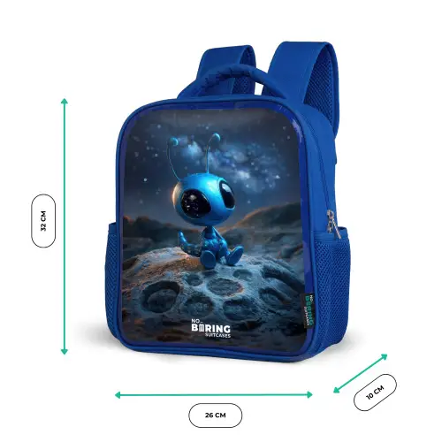 Blauw buitenaards wezentje onder sterrenhemel Kinderrugzak - Blauw middel -productfoto_formaten