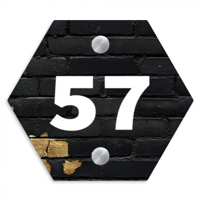 Stenen goud zwart - Traditioneel Naambord Hexagon klein -3d