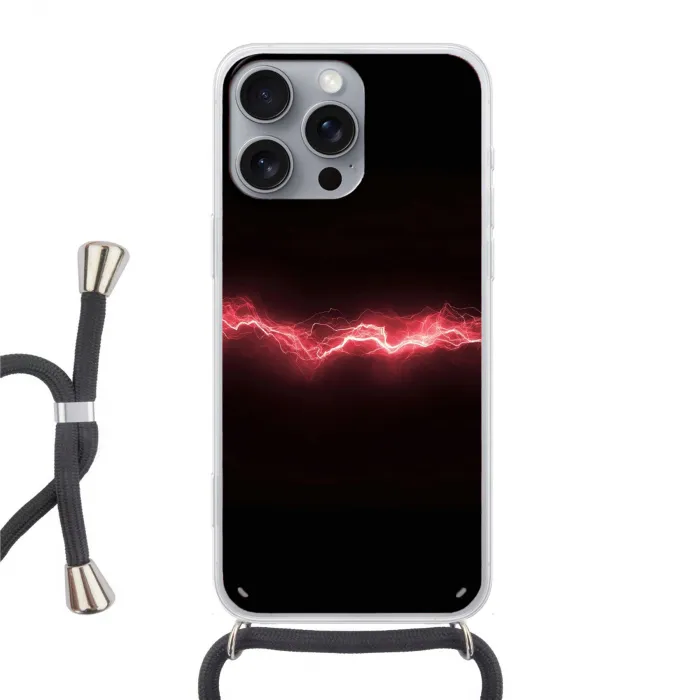Gaming - Rood - Elektriciteit - Energie  - Lijn Hoesje iPhone 16 Pro Max met koord klein -3d