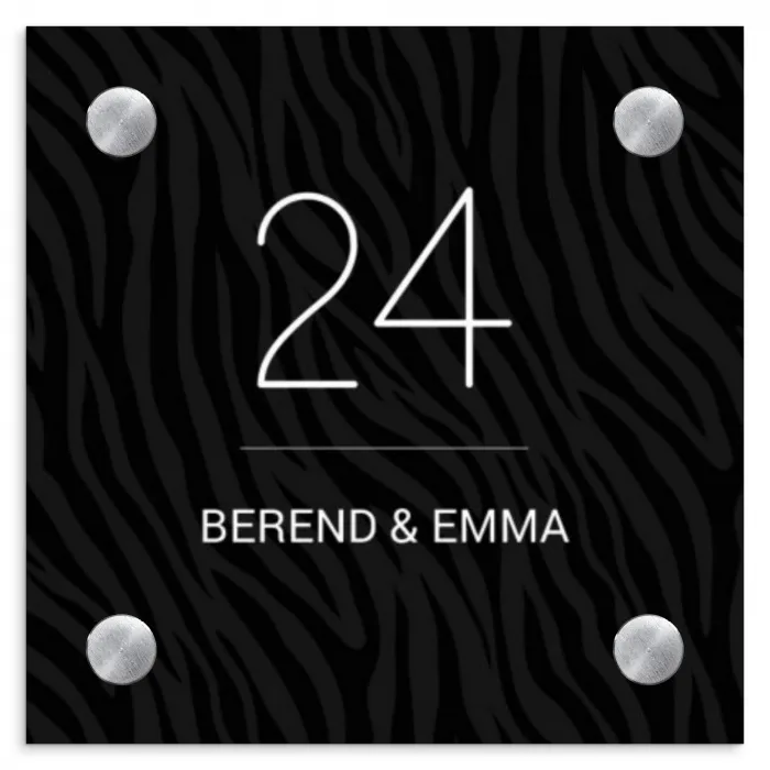 Zwart zebraprint - Klassiek Naambord Vierkant klein -3d