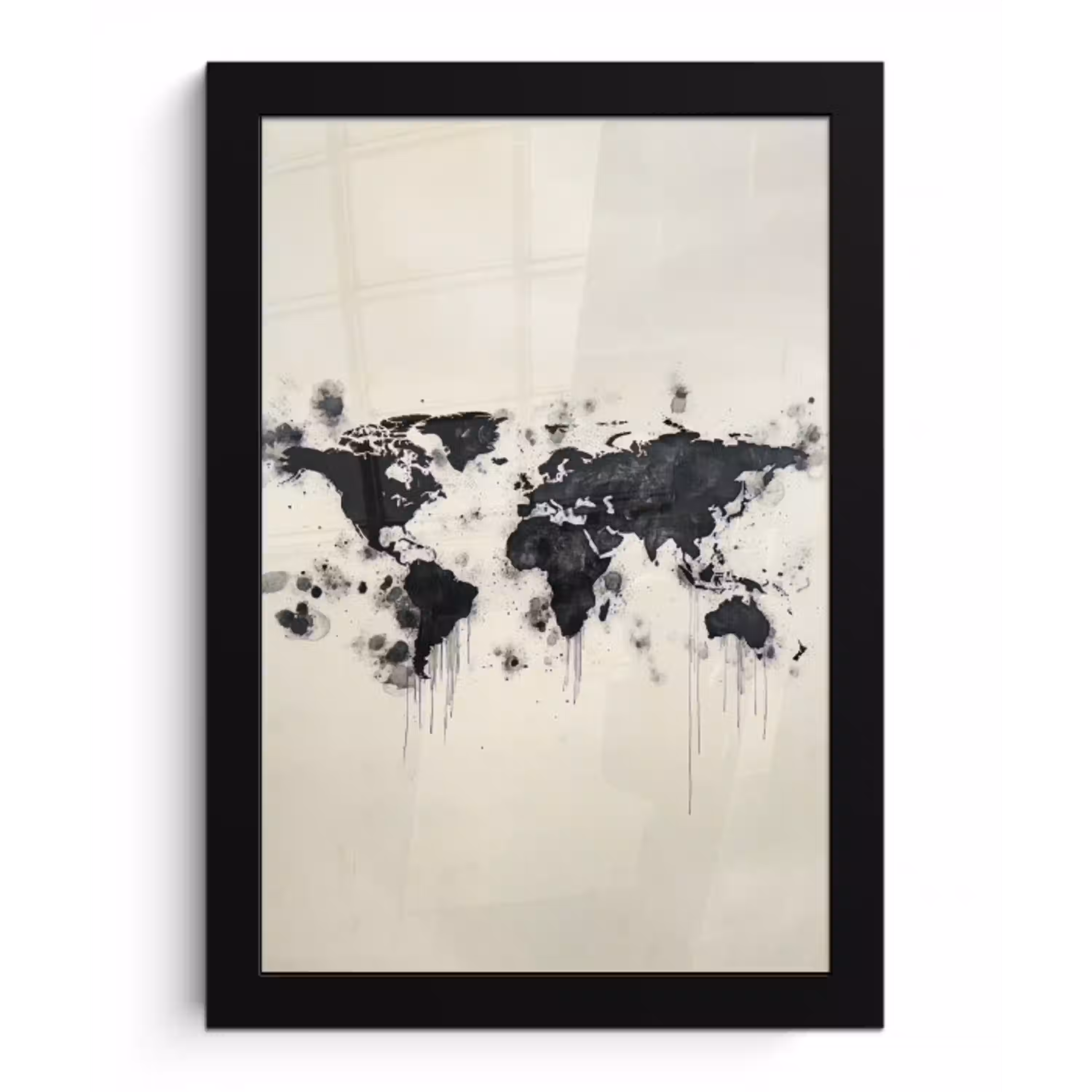 Wereldkaart - Zwart - Inkt fotolijst zwart zonder passe partout klein -3d