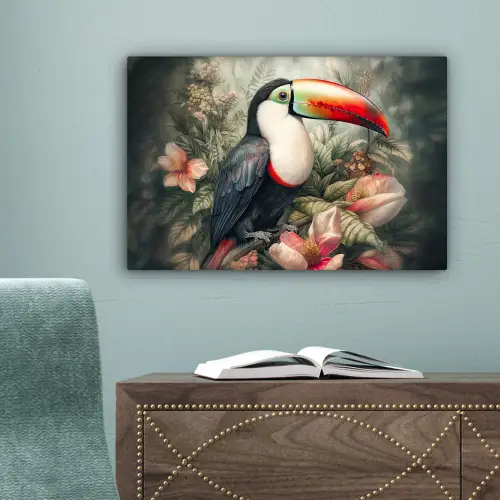 Toekan - Vogels - Bloemen - Planten - Tropisch canvas 2cm klein -sfeer4