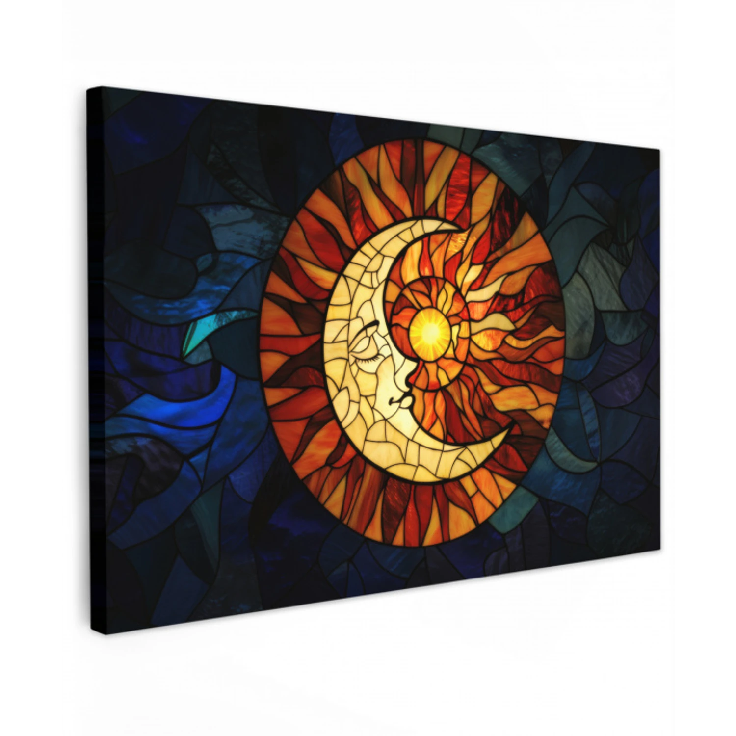 Mozaïek - Glas - Maan - Donkerblauw Tuinposter op houten frame 2 cm dik klein -3d