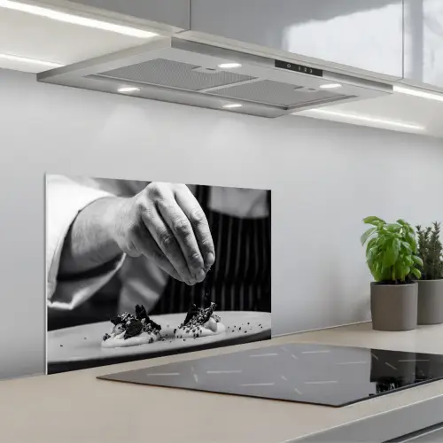 Chef - Garnering - Gerecht keuken achterwand spatscherm klein -3d_schuin