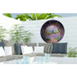 Doorkijk - Lavendel - Bloemen - Paars - Poort Wandcirkel tuinposter met ringen klein -buiten2