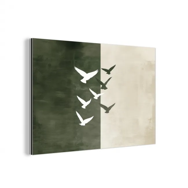 Japandi - Vogel - Groen aluminium wit klein -3d