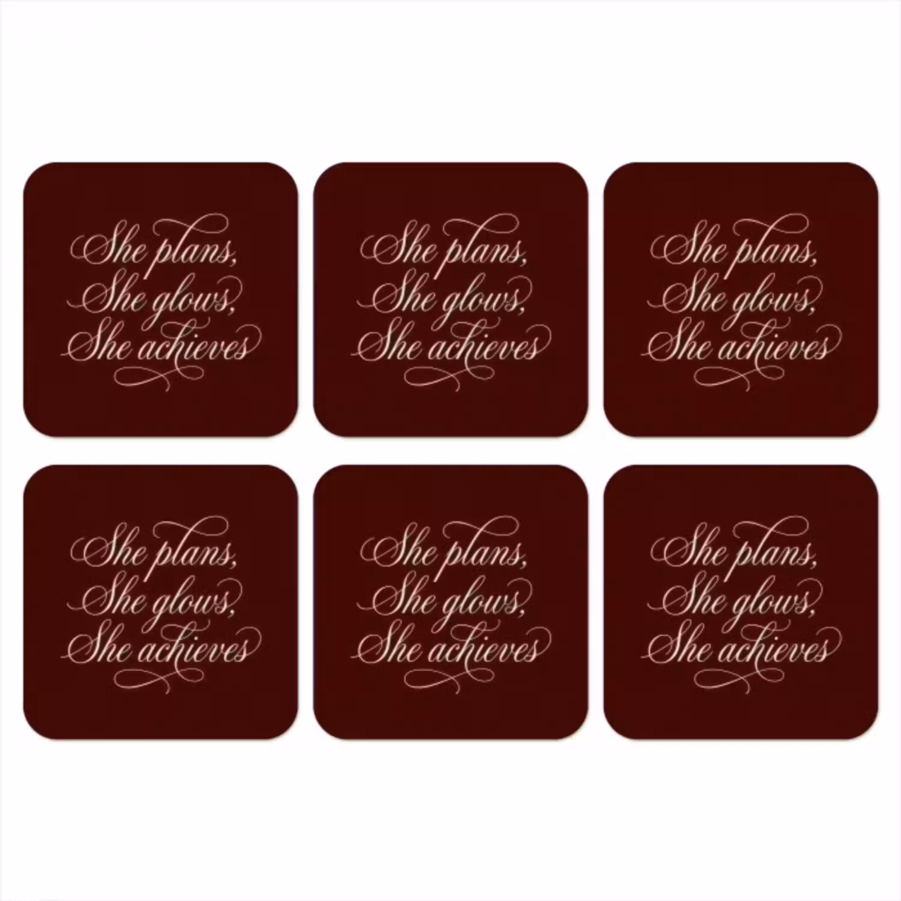 She plans she glows she achieves - Rood - Cursief onderzetter kurk middel -3d