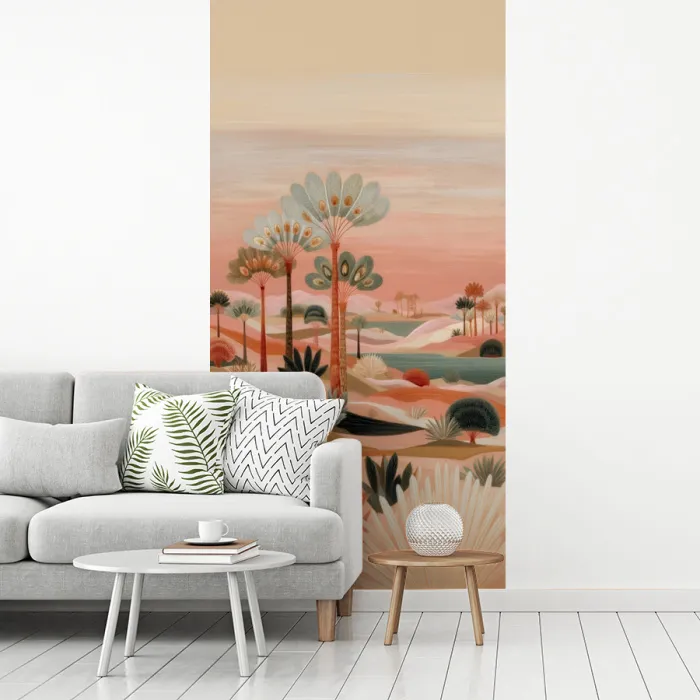 Roze landschap - Palmen - Water fotobehang vinyl groot -woonkamer