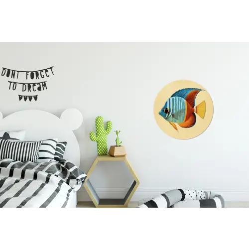 Vis - Vinnen - Blauw - Ogen Wandcirkel aluminium klein -kinderkamer