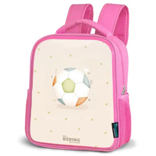 Voetbal in beige pastel kleuren Kinderrugzak - Roze middel -schuin
