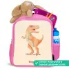 T-rex dino in oranje kleuren Kinderrugzak - Roze middel -inhoud_NL
