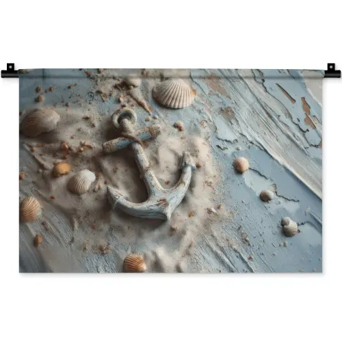 Anker - Hout - Schelpen - Zand Wandkleed katoen klein -zz3d