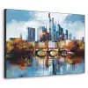 Bomen Frankfurt- Stad - Skyline - Brug Textielframe zwart klein -3d