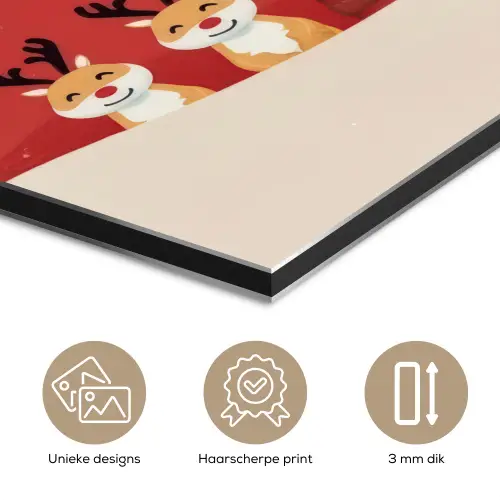 Illustratie - Kerstman - Rendieren - Rood aluminium wit klein -closeup_NL