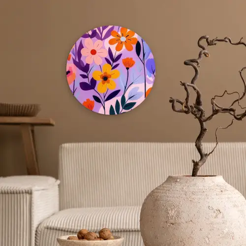 Bloemen - Kleurrijk - Bladeren Wandcirkel kunststof plaat 5mm dik klein -sfeer1