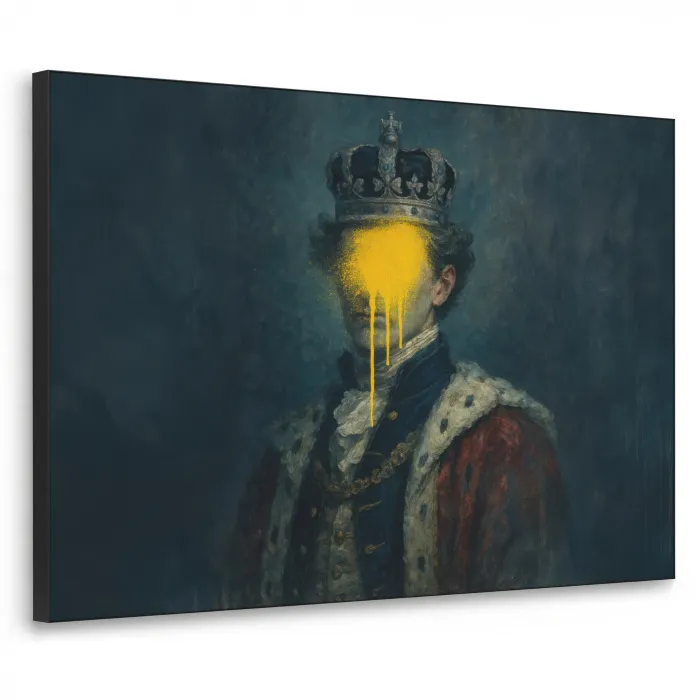 Koning - Portret - Druipende gele verf Textielframe zwart klein -3d
