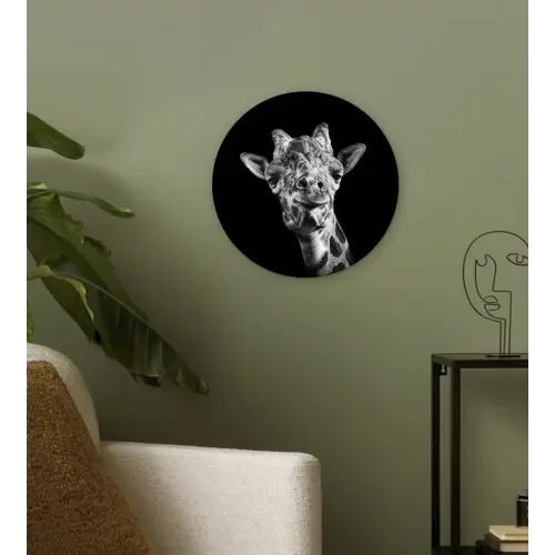 Giraffe - Dier - Zwart - Wit Wandcirkel kunststof plaat 5mm dik klein -sfeer3