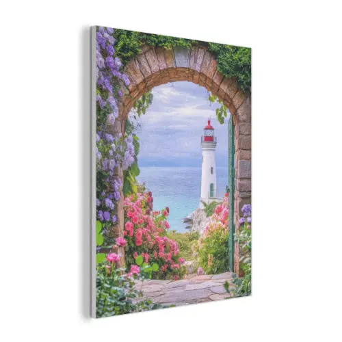 Doorkijk - Vuurtoren - Bloemen - Uitzicht PET vilt klein -3d