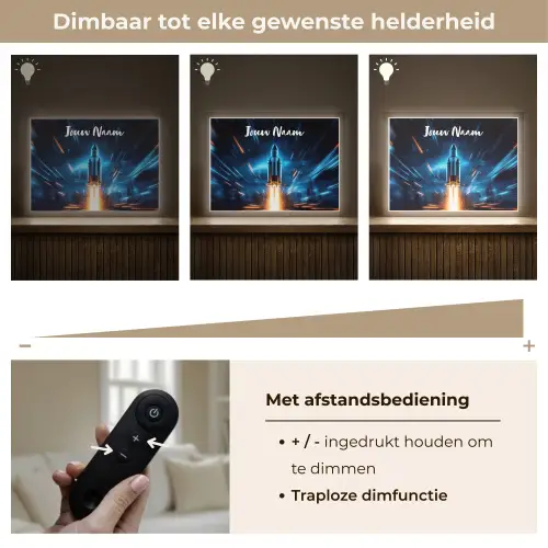 Raket - Ruimte - Blauw - Licht Light Box met batterij (Wandlamp kind) middel -USP_dimbaarNL