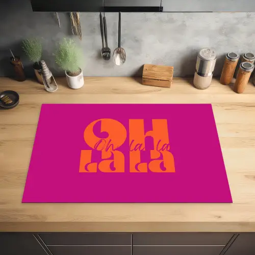 Oh la la - Roze - Oranje - Gestapelde letters Inductie beschermer vinyl 3mm klein -sfeer5