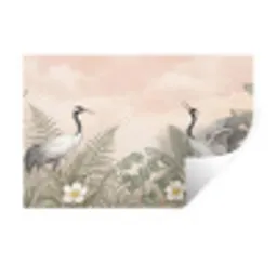Kraanvogels - Natuur - Roze Muursticker klein -3d