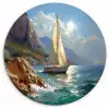Zeilschip - Zee - Rotsen - Wolken Wandcirkel kunststof plaat 5mm dik klein -3d