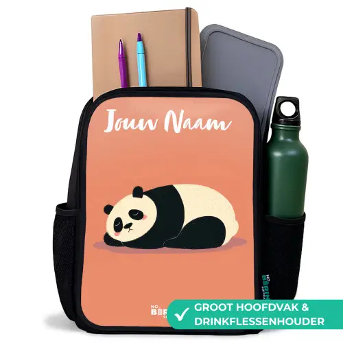 Panda - Slapen - Oranje Rugzak - Zwart middel -inhoud_NL