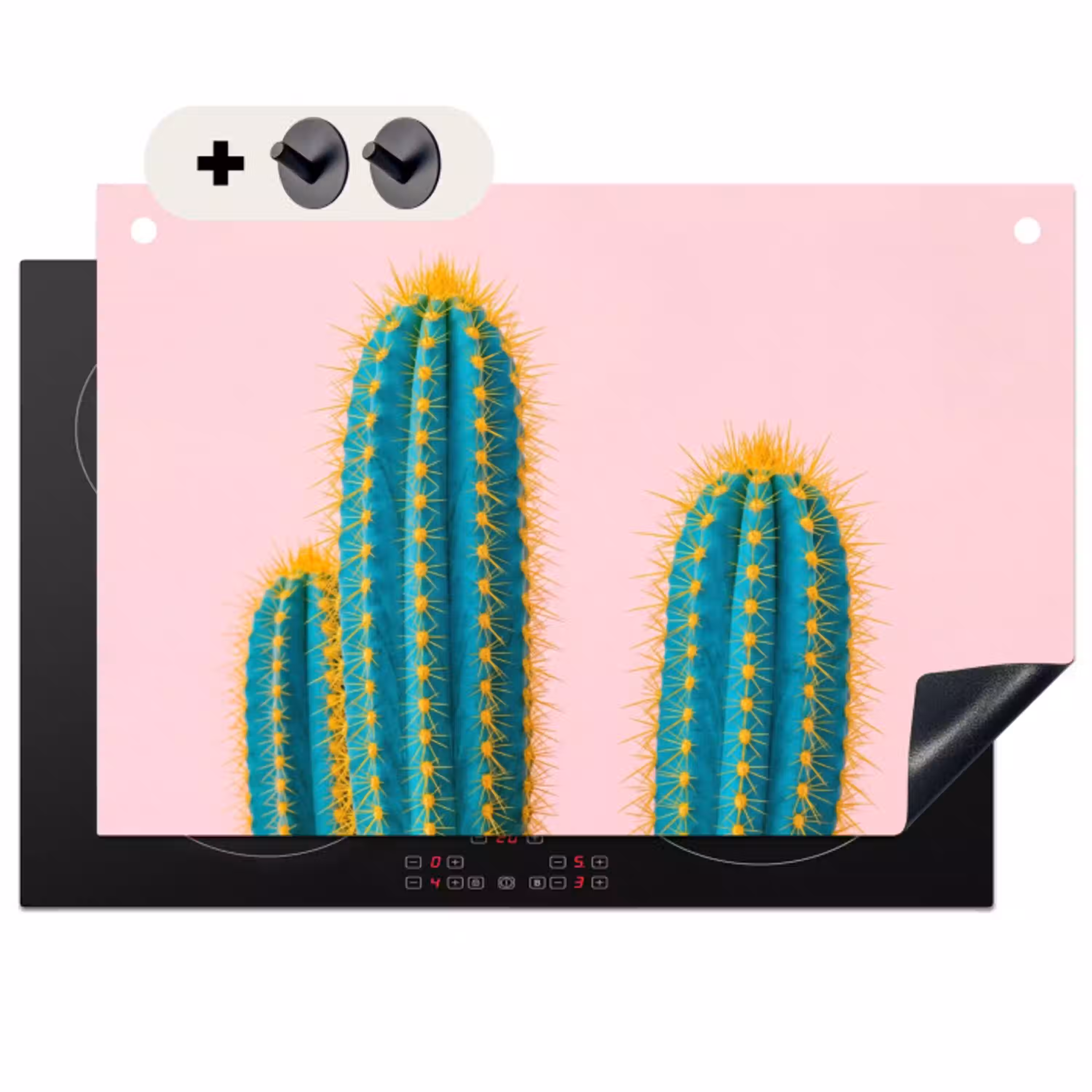 Cactussen - Modern - Pastel Inductie beschemer met haakjes klein -3d
