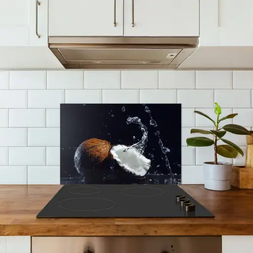 Kokosnoot - Stilleven - Water - Zwart - Fruit keuken achterwand spatscherm klein -sfeer2