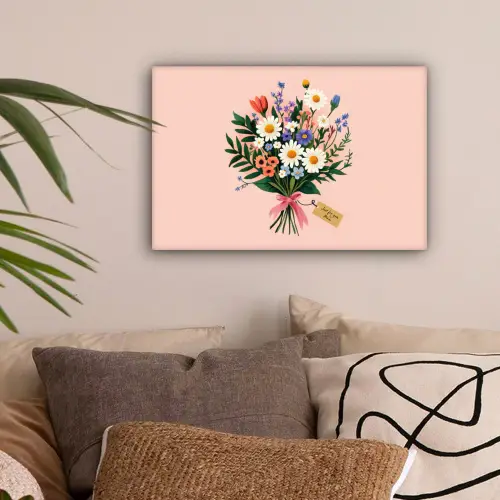 Margrieten - Boeket - Strikje - Roze canvas 2cm klein -sfeer1