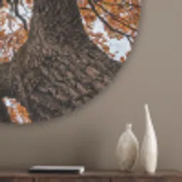 Boom - Bladerdak - Herfst - Oranje - Sfeervol Akoestische PET Vilt - Rond klein -sfeer5_closeup