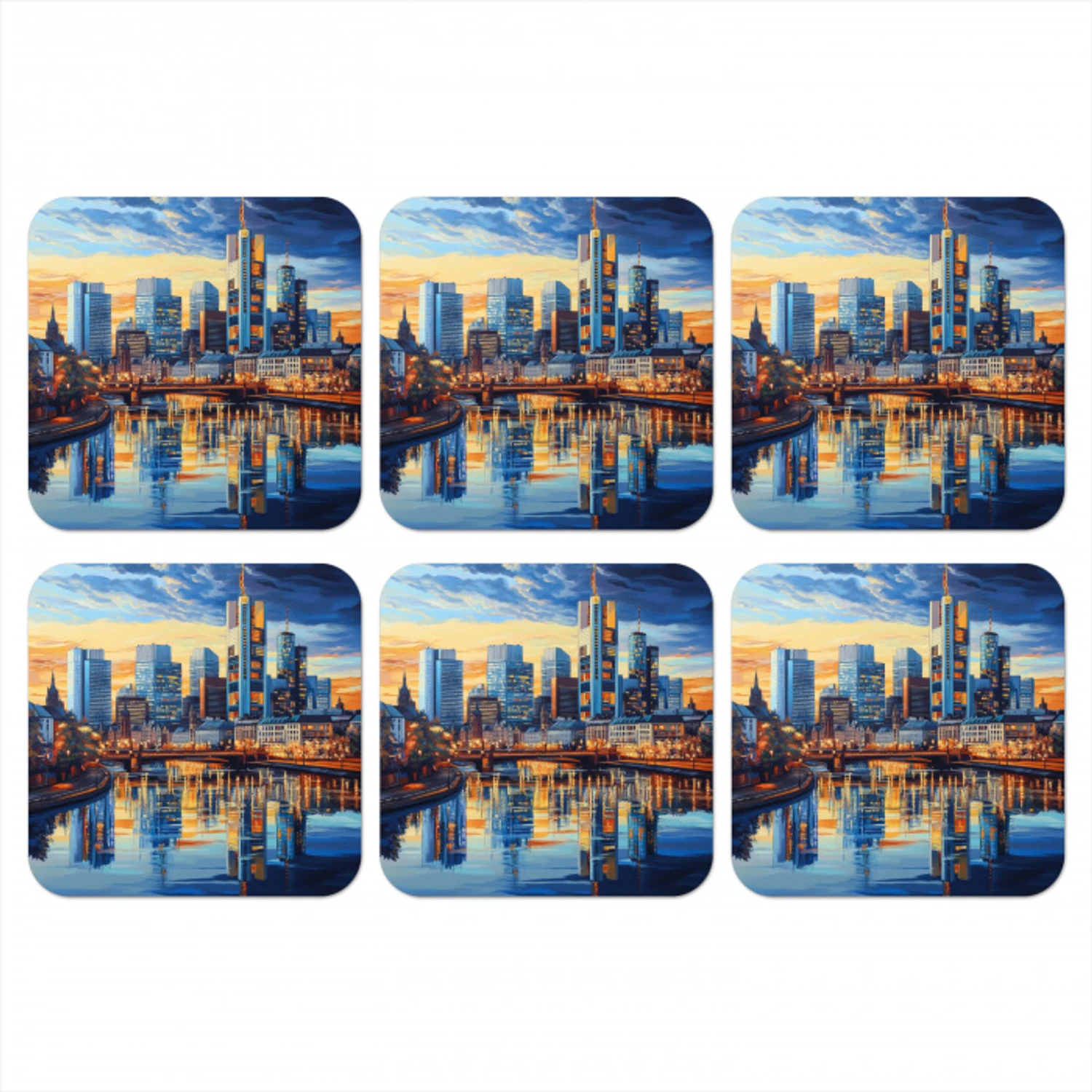 Zonsondergang Frankfurt - Stad - Skyline - Water onderzetter kurk middel -3d