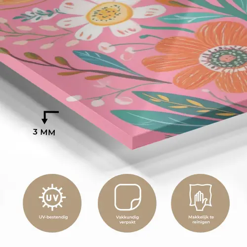 Roze - Bloemen - Wit - Oranje plexiglas 5mm klein -sfeer2