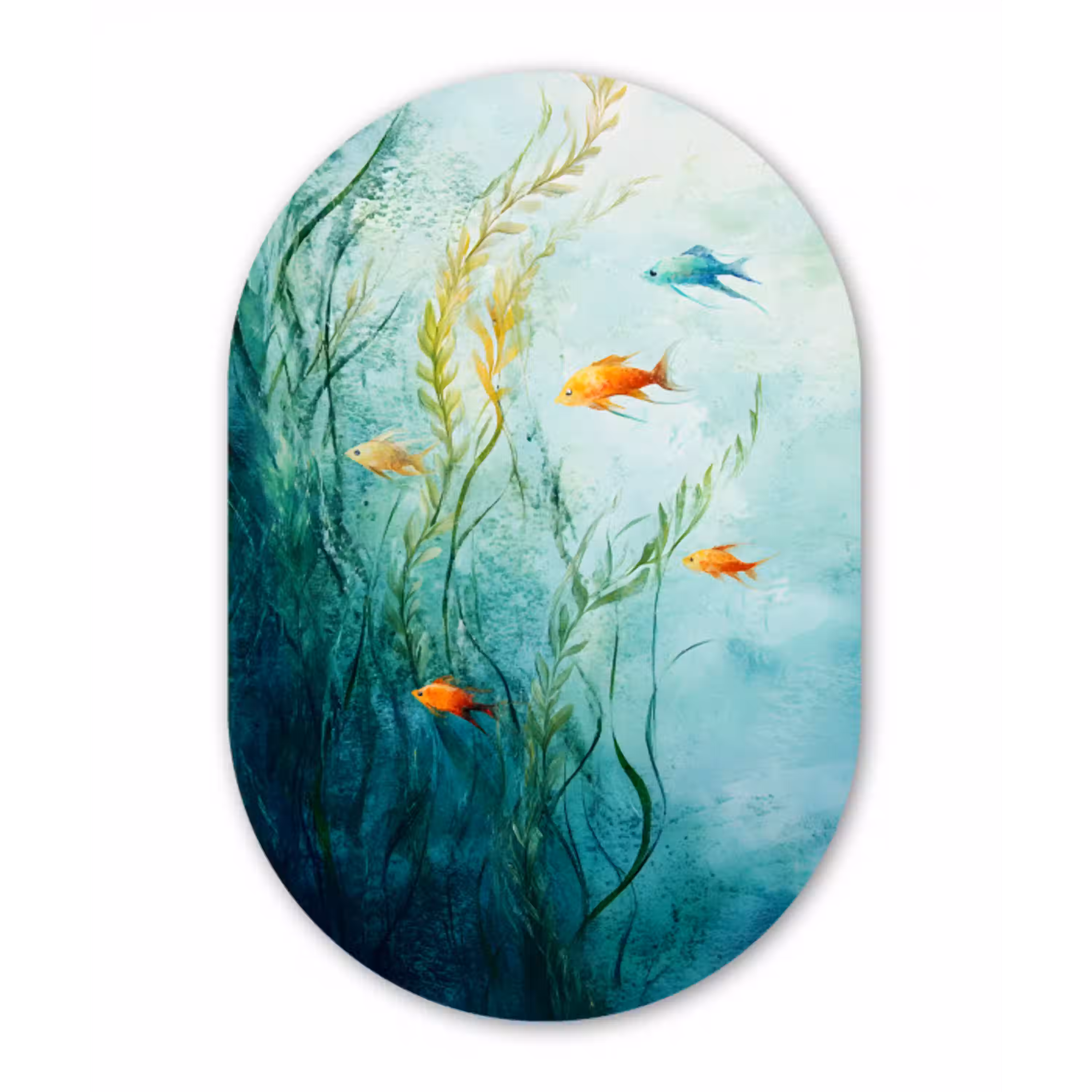 Waterplanten - Vissen - Kleurrijk - Water Wandcirkel Ovaal Glas middel -3d