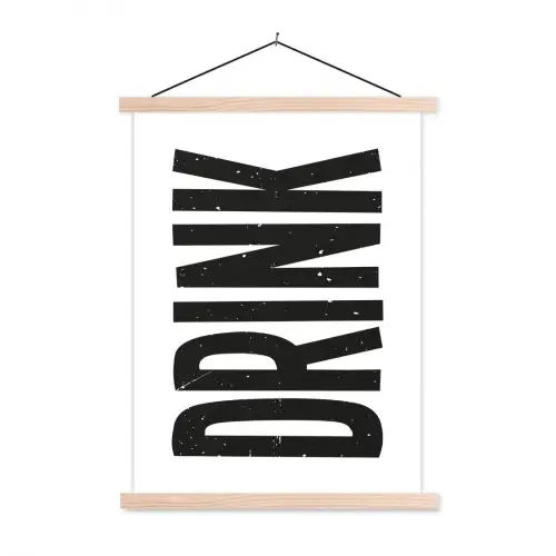 Drink - Zwart - Wit - Decoratie textielposter latten blank klein -3d