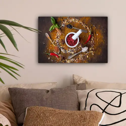 Vijzel - Kruiden - Lepels - Specerijen - Bruin - Peper canvas 2cm klein -sfeer1