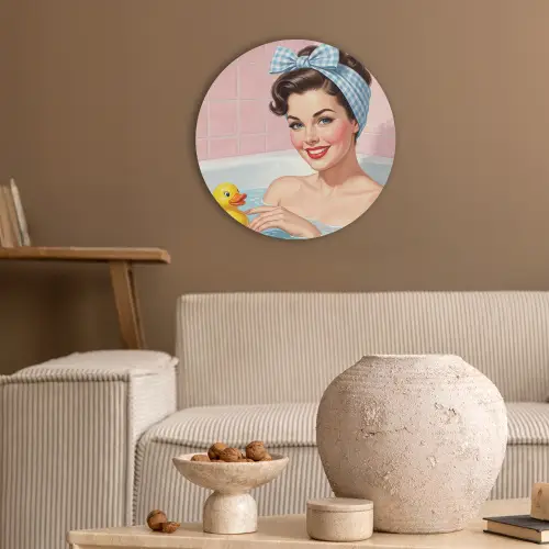 Badkamer - Eend - Blauw Akoestische PET Vilt - Rond klein -sfeer1
