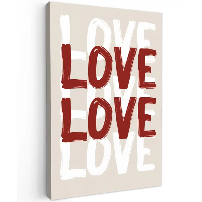Love - Rood - Tekst Tuinposter op houten frame 2 cm dik klein -3d