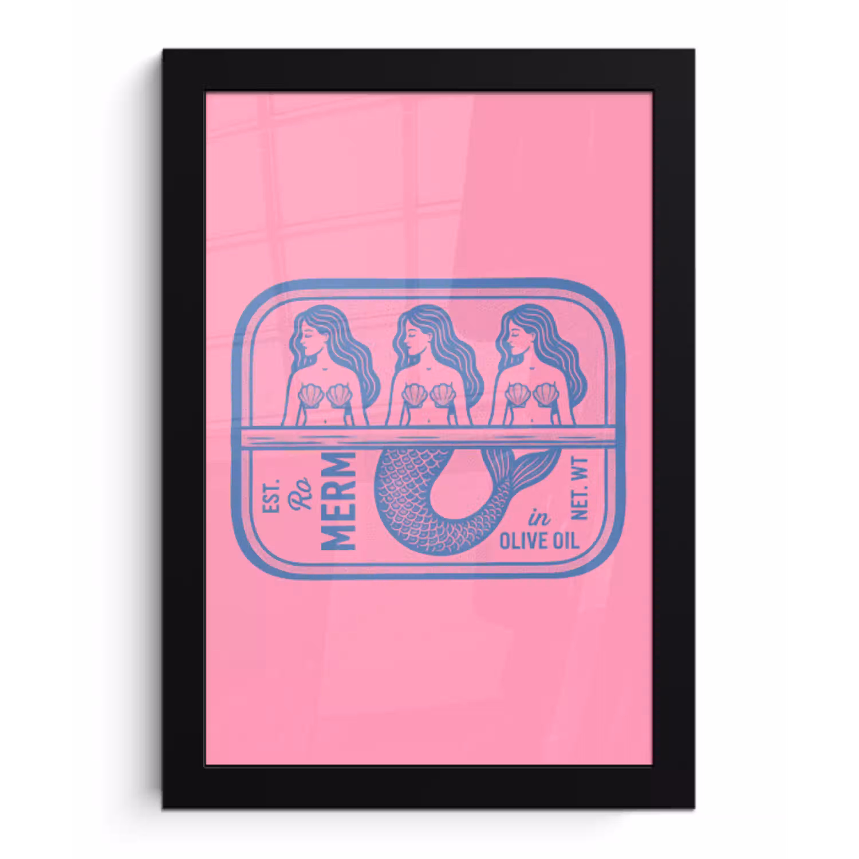 Meermin - Sardineblik - Illustratie - Roze - Retro fotolijst zwart zonder passe partout klein -3d