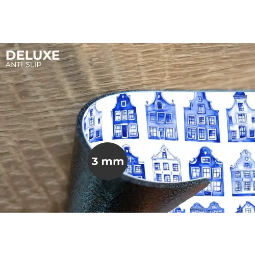 Patroon - Huizen - Blauw Placemat vinyl groot 368 -closeup