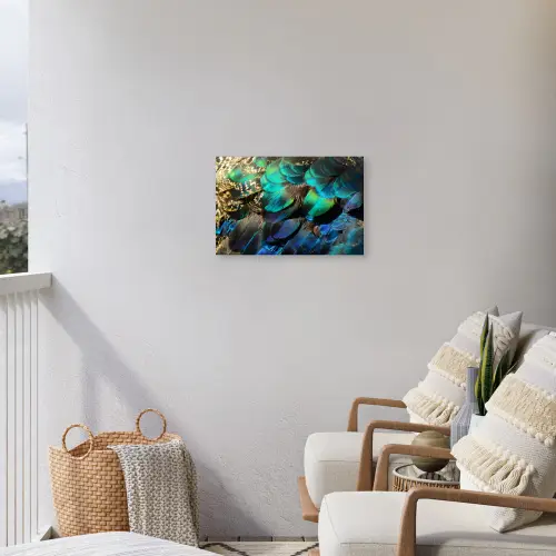 Veren - Pauwveren - Pauw - Blauw - Kunst Tuinposter op houten frame 2 cm dik klein -sfeer1