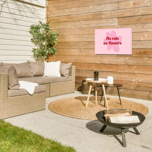 No rain no flowers - Bloem - Roze Tuinposter op houten frame 2 cm dik klein -sfeer2