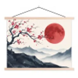 Kersenbloesem - Oosters - Rood textielposter latten blank klein -3d