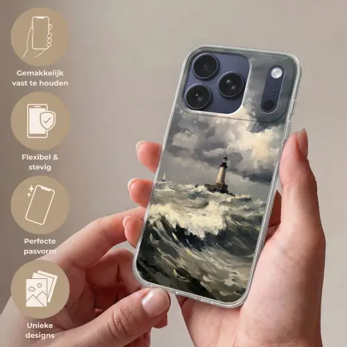 Vuurtoren - Golven - Storm Telefoonhoesje iPhone 17 Pro klein -sfeer3_NL