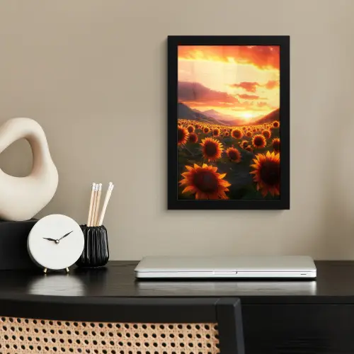 Zonnebloemen - Zonsondergang - Landschap fotolijst zwart zonder passe partout klein -sfeer1