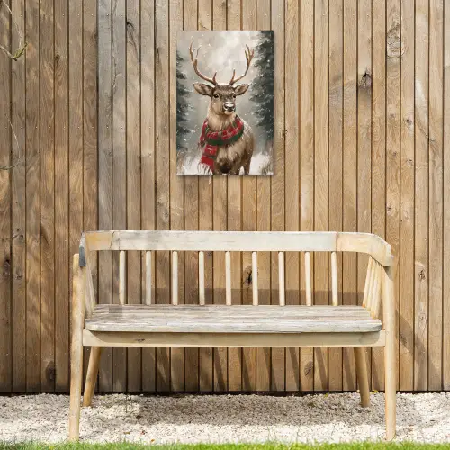 Winter - Bos - Rendier - Donker Tuinposter op houten frame 2 cm dik klein -sfeer4