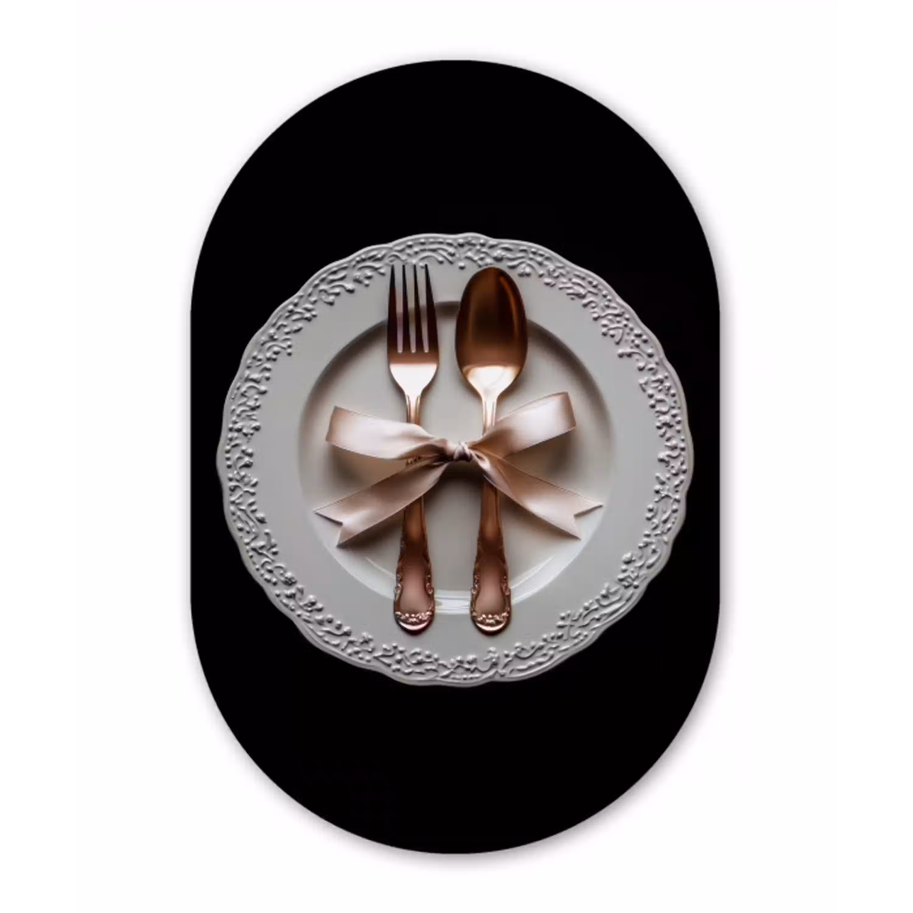 Rose - Strik - Bestek Wandcirkel Ovaal Glas middel -3d